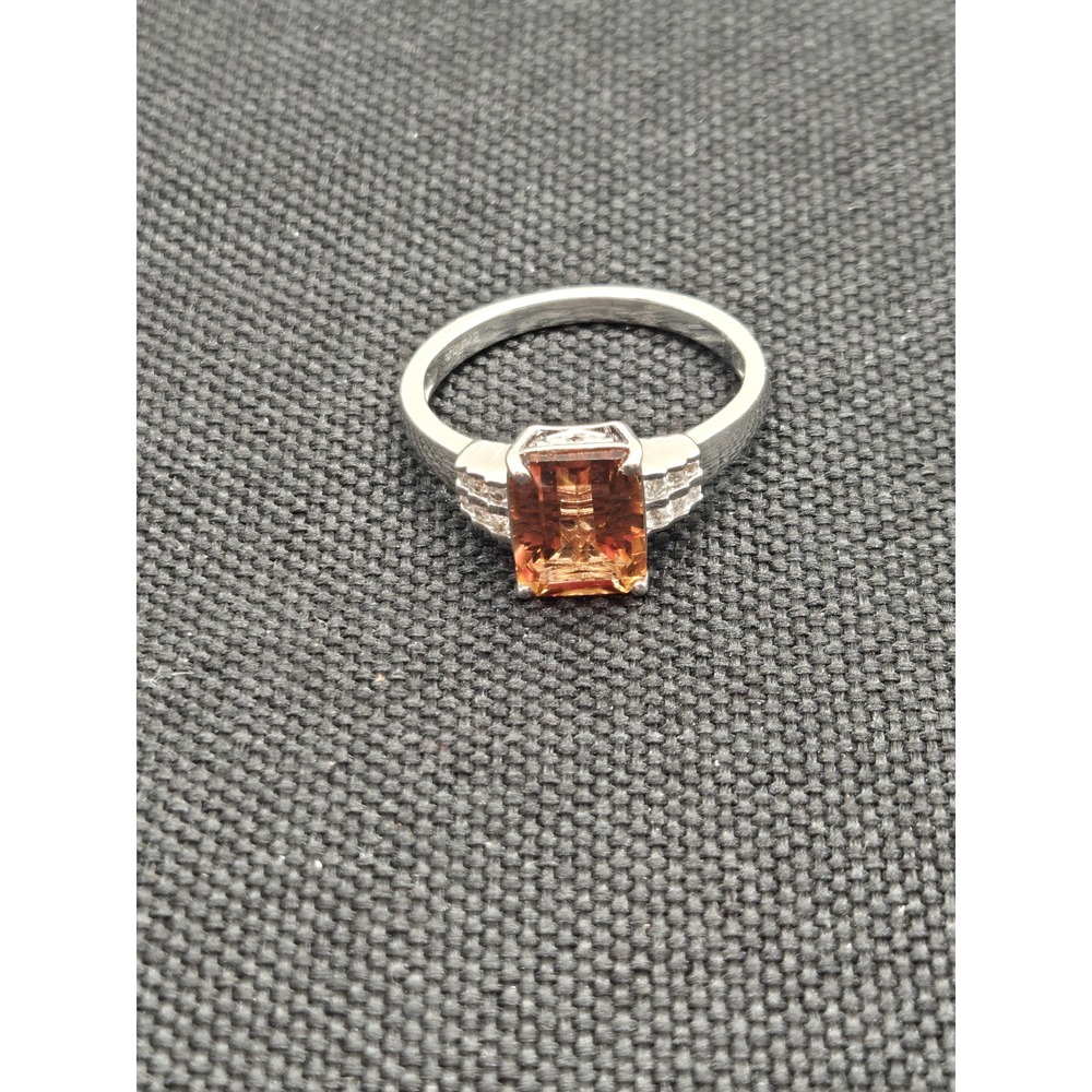 Evertrue Emerald Cut Champagne Cognac Stone Ring Silver Tone Size 10.5